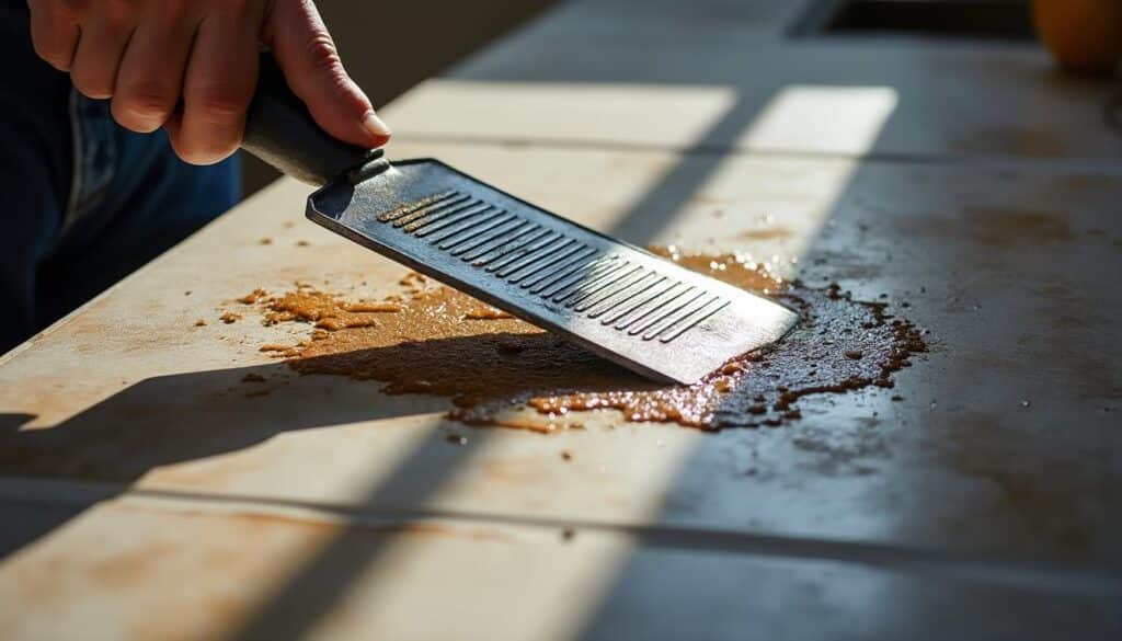 Enlever facilement les taches tenaces du carrelage avec un grattoir adapté